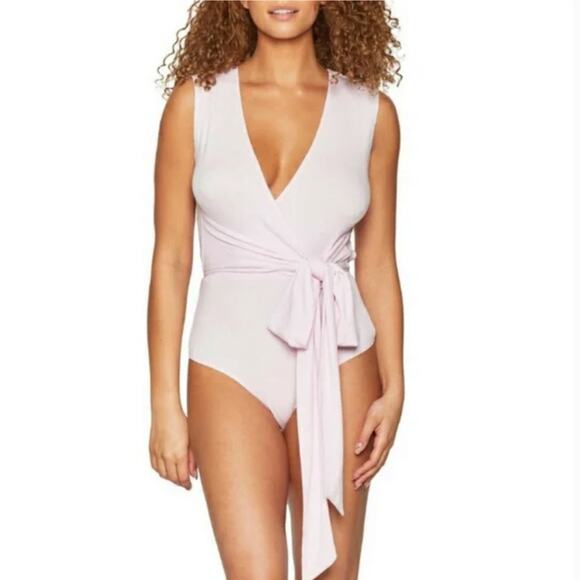 BCBGeneration Tops - BCBGeneration Surplice Wrap Tie Knit Bodysuit in Lilac NWT SIZE XS